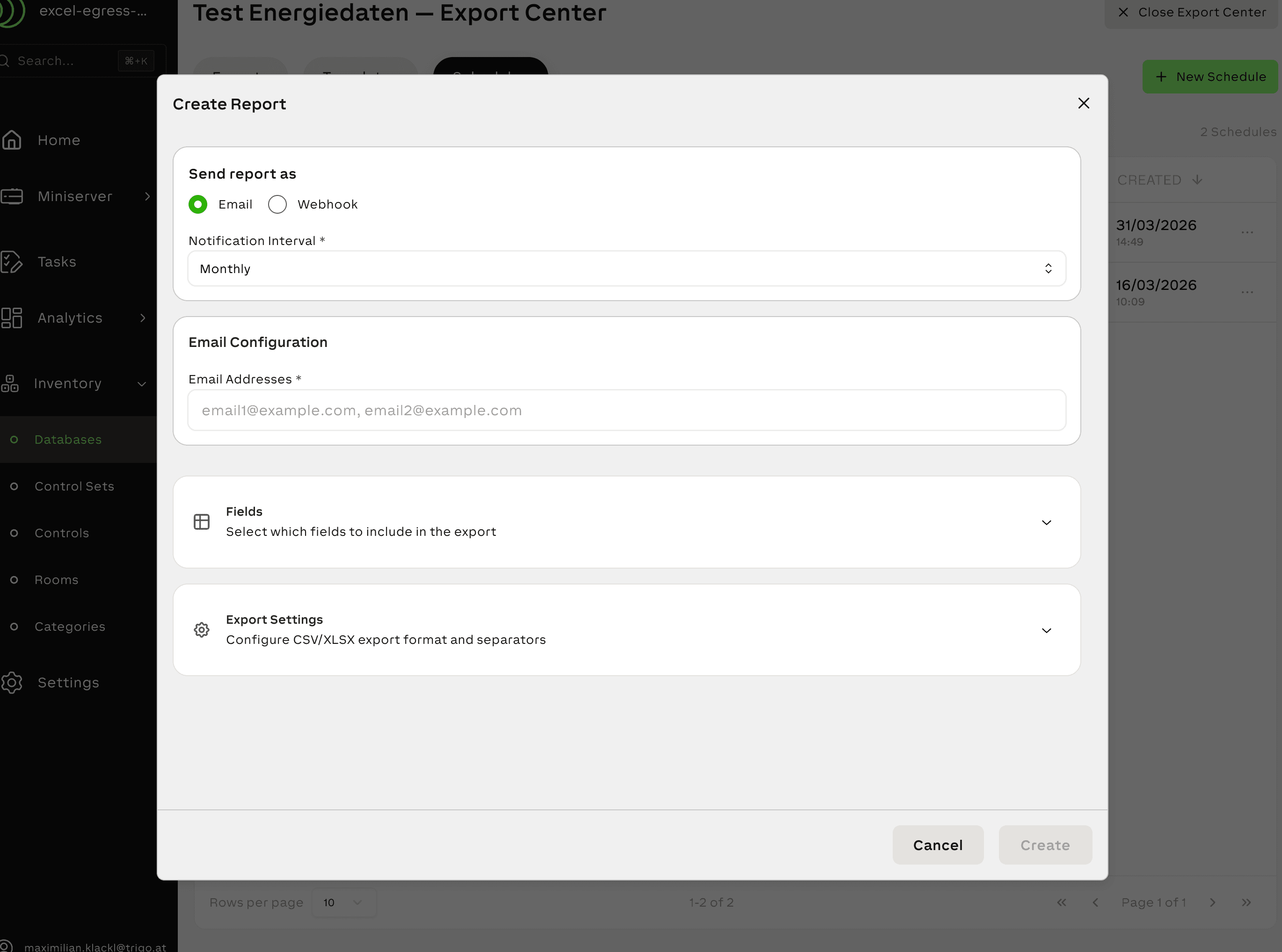 Create Report dialog