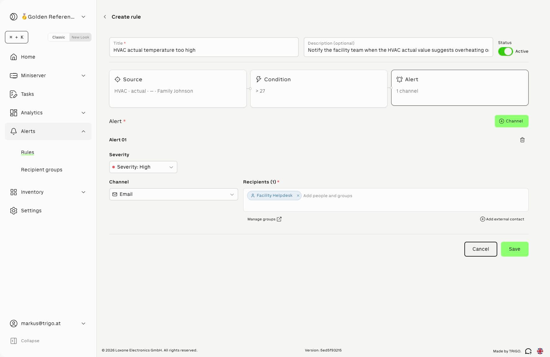 Alert channel settings