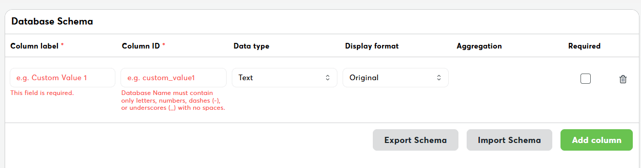 Database Schema Configuration
